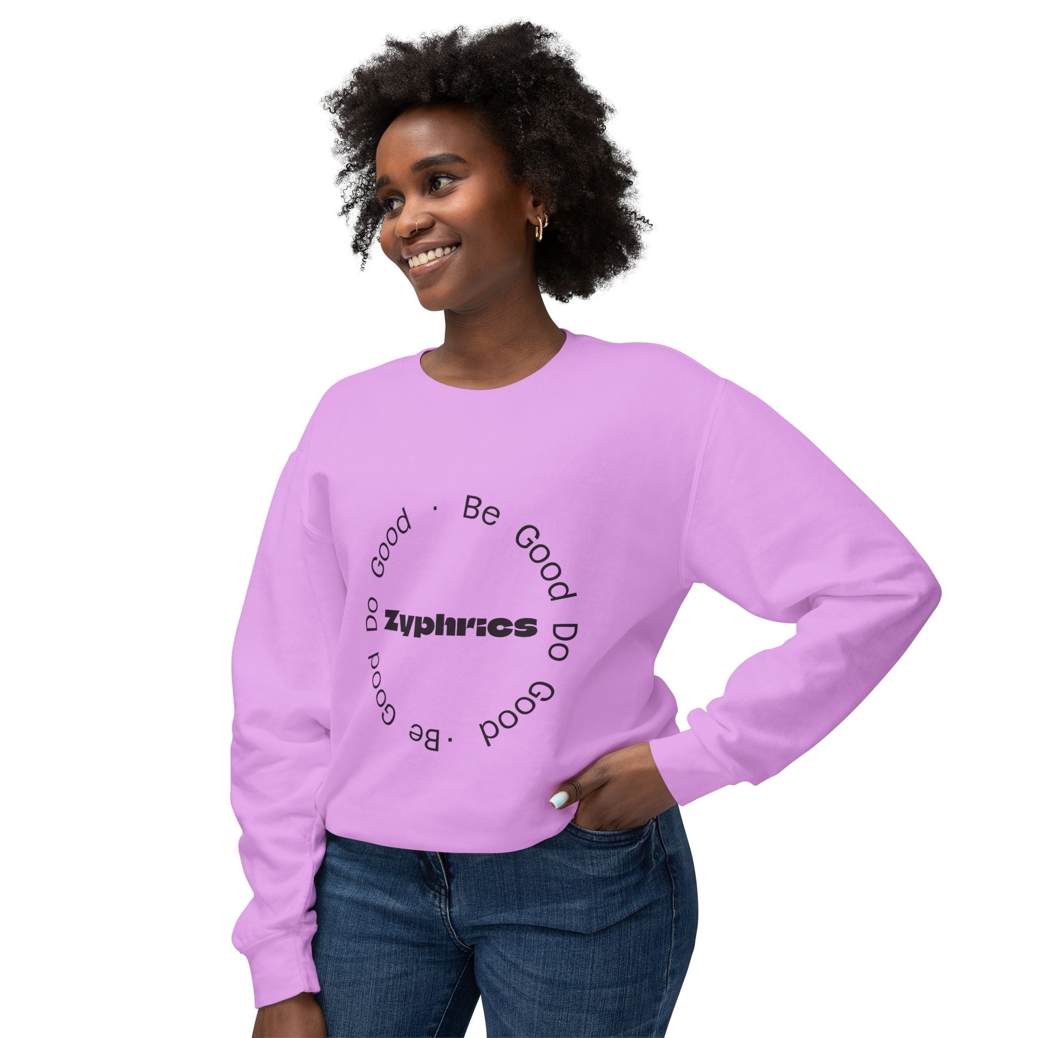 Crewneck Sweatshirt — Minimal "Be Good Do Good" Circle Design
