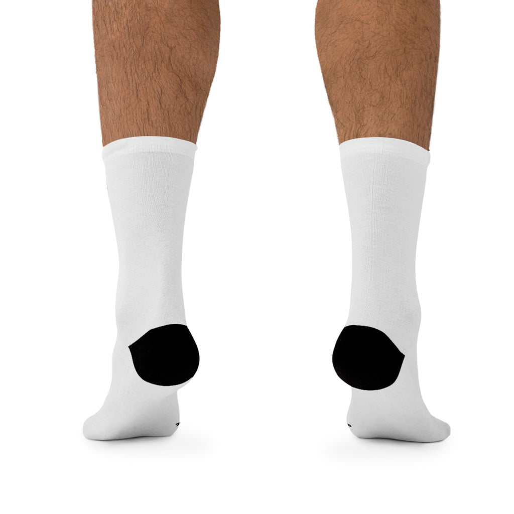 Zyprhics Recycled Poly Socks — Eco-Friendly White Crew Socks with Black Heel & Toe
