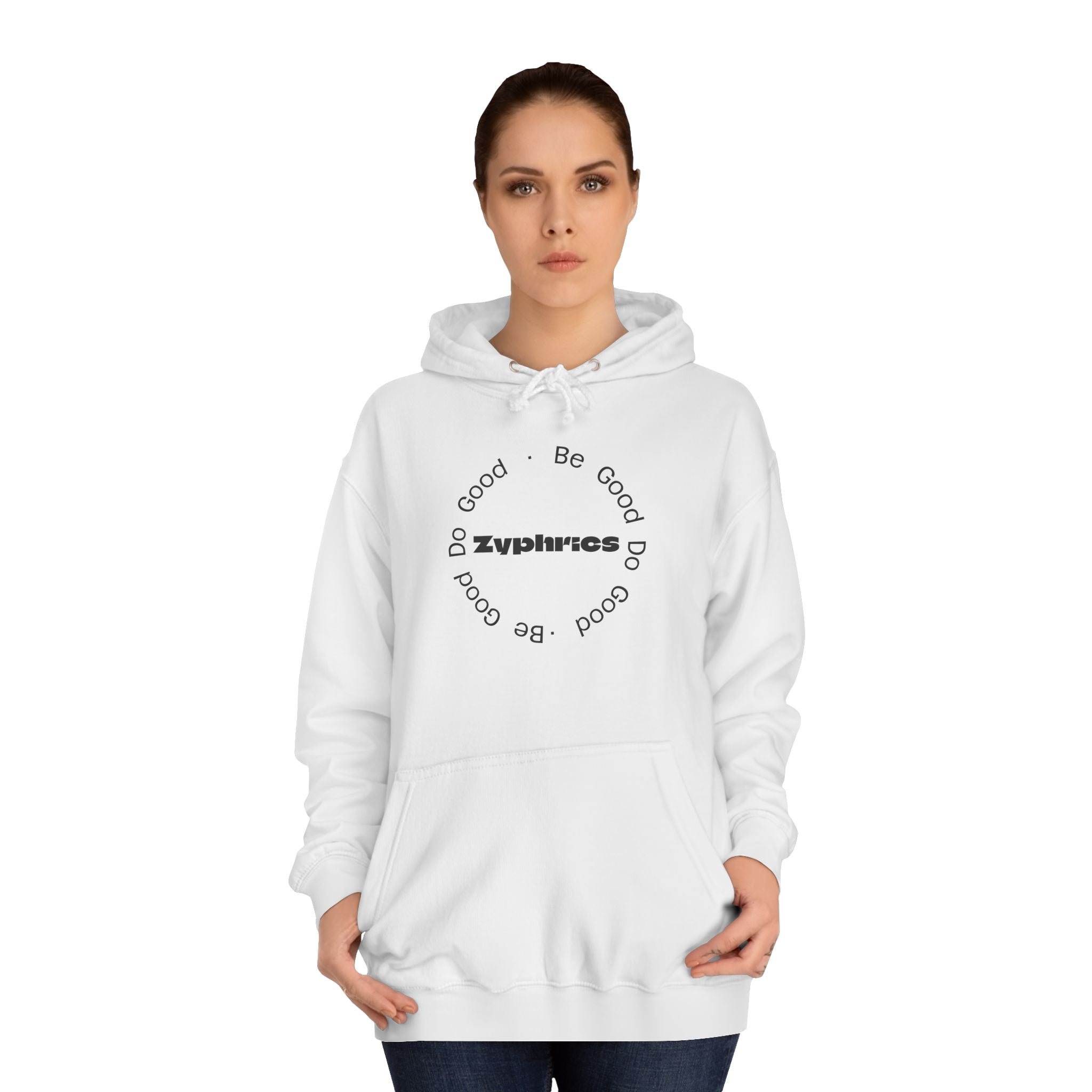 Minimalist ‘Good Vibes’ White Hoodie — College Style Casual Pullover