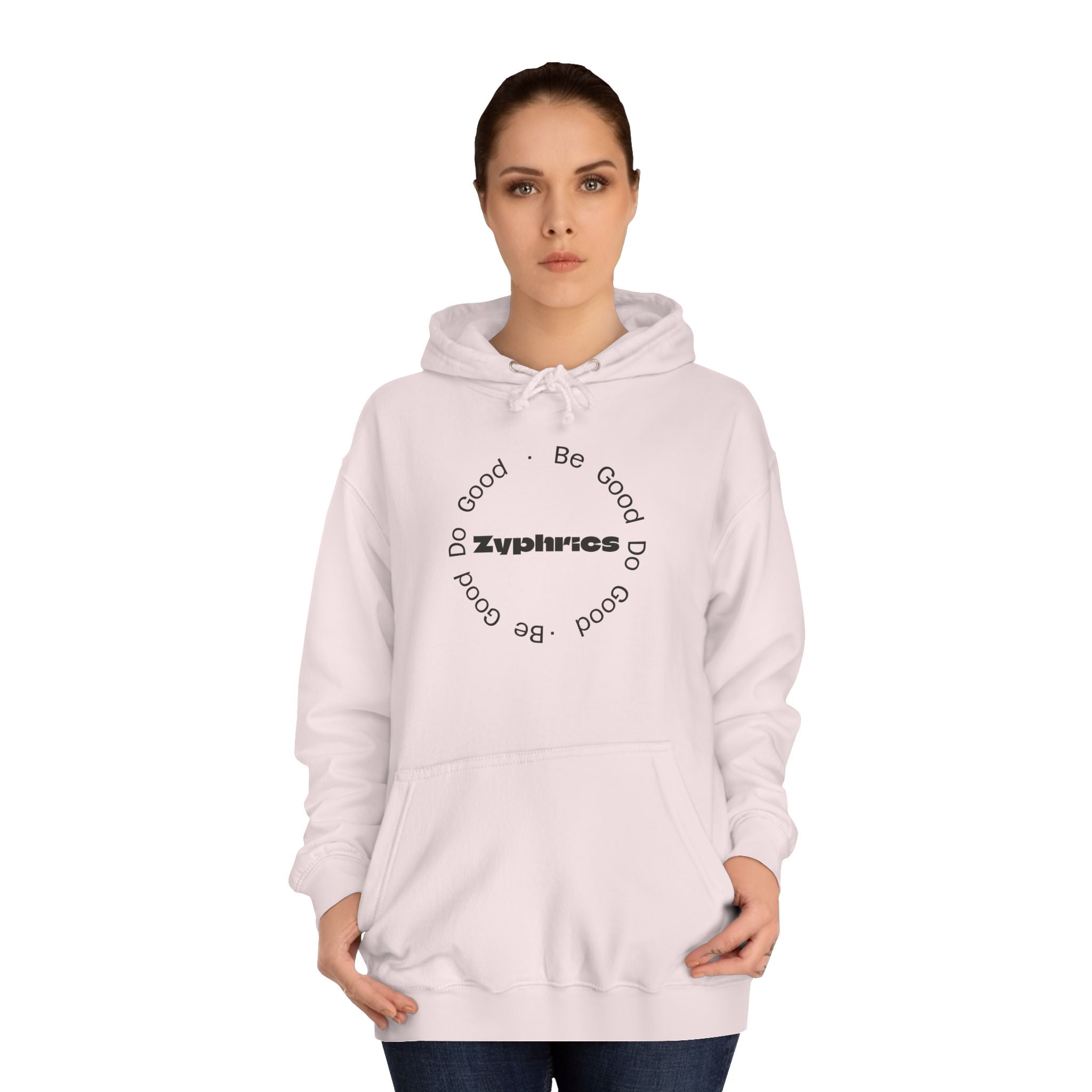 Minimalist ‘Good Vibes’ White Hoodie — College Style Casual Pullover