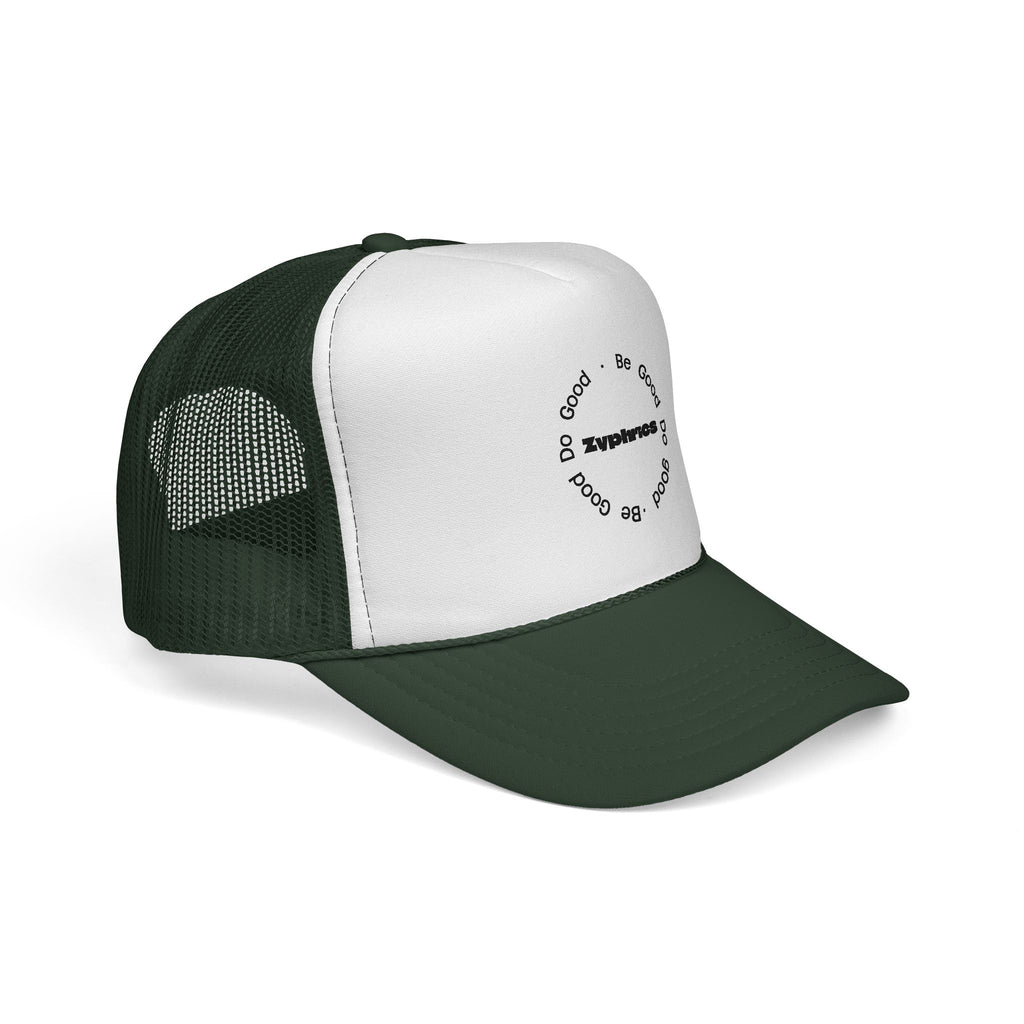 Trucker Cap — Minimal 'Be Good' Circular Text Mesh Hat