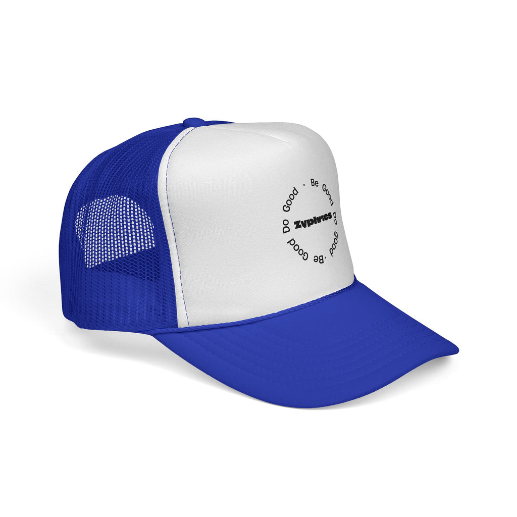 Trucker Cap — Minimal 'Be Good' Circular Text Mesh Hat