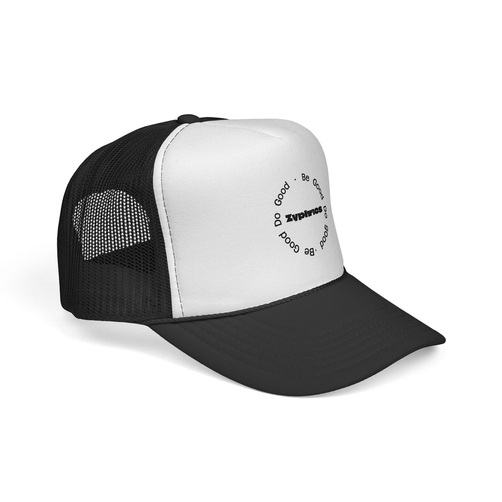 Trucker Cap — Minimal 'Be Good' Circular Text Mesh Hat